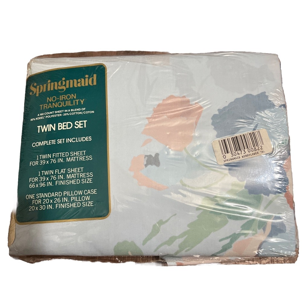 Vtg‎ Package Springmaid No-Iron Tranquility Wind flower Twin Flat Sheet Kodel